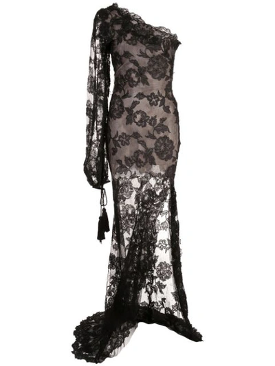 Shop Oscar De La Renta Floral Embroidered Gown In Black