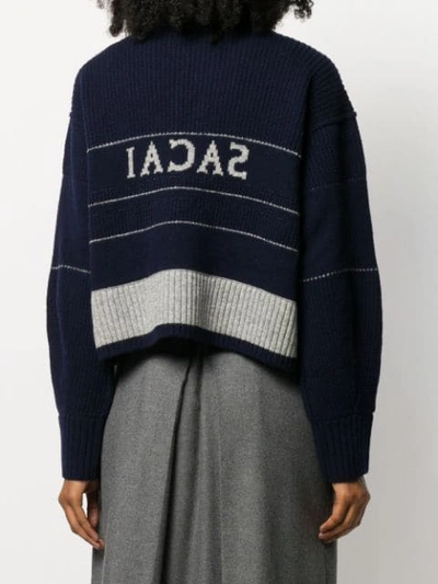 Shop Sacai Ribbed Logo Jumper In 209 Blue