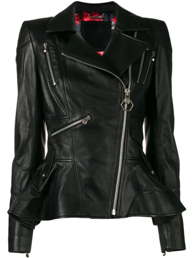 Shop Philipp Plein Elegant Biker Jacket In Black