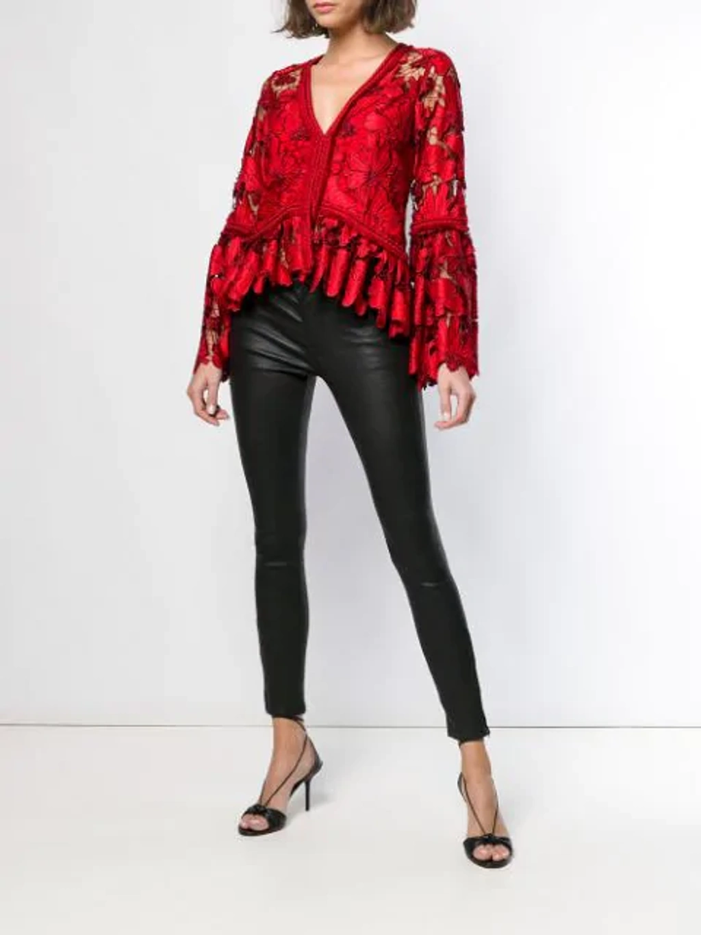 Alexis Vinton V neck Floral Lace Long sleeve Top In Red ModeSens