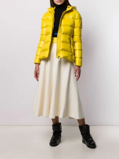 Shop Moncler Belted Puffer Jacket In Yellow