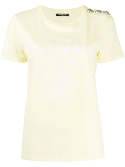 Shop Balmain Logo Print T-shirt In Yellow