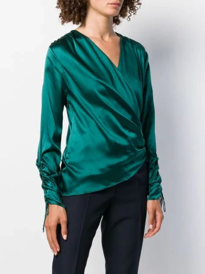 Shop Jonathan Simkhai Wrap Silk Blouse In Green