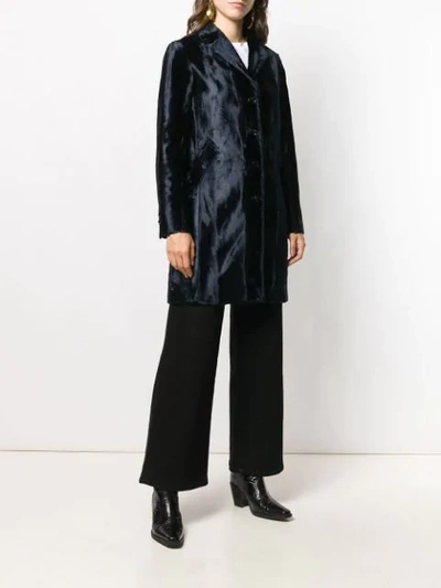 Shop Paltò Textured Shearling Coat In Blue