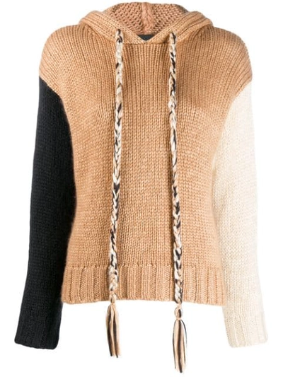 Shop Alanui Colour-block Hooded Jumper In Neutrals