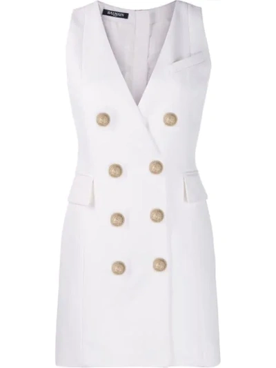 Shop Balmain Double-breasted Waistcoat Dress In White