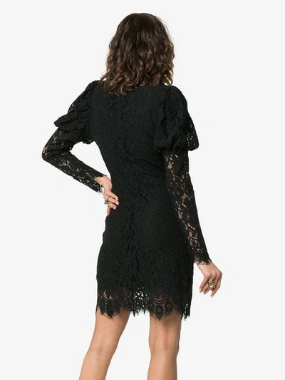 Shop Ganni Everdale Puff Sleeve Lace Cotton Blend Mini Dress In Black