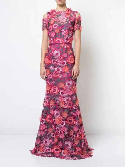 Shop Marchesa Notte 3d Floral Lace Gown In Pink
