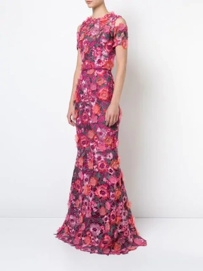 Shop Marchesa Notte 3d Floral Lace Gown In Pink