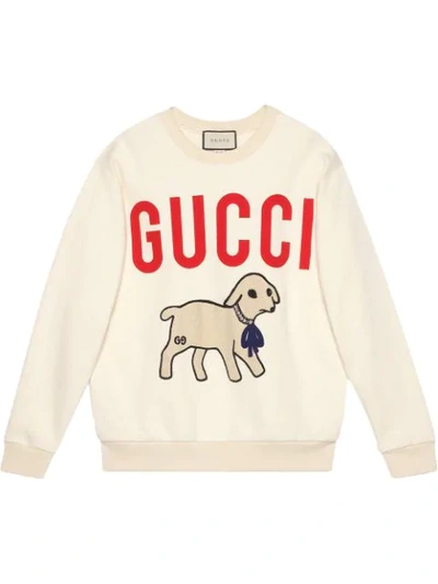 Shop Gucci Lamb Patch Oversized Sweatshirt In White