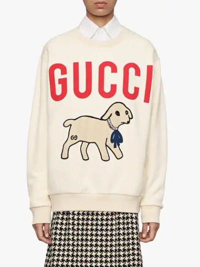 Shop Gucci Lamb Patch Oversized Sweatshirt In White