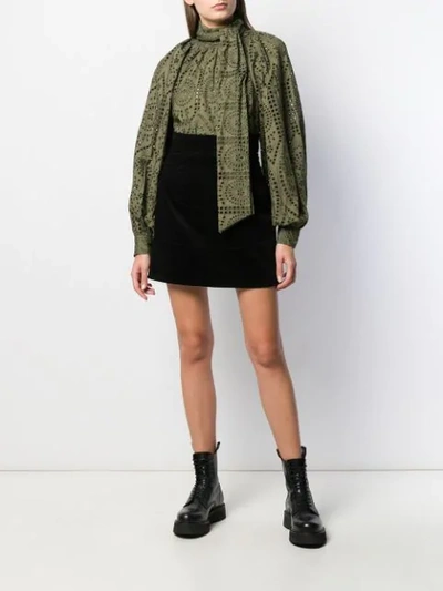 Shop Ganni Broderie Loose Fit Blouse In Green