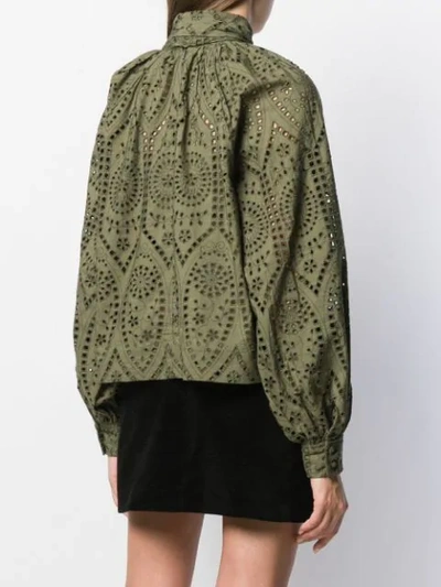 Shop Ganni Broderie Loose Fit Blouse In Green