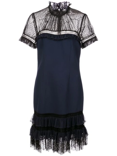 Shop Jonathan Simkhai High Neck Lace Dress In Blue