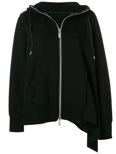 Shop Sacai Asymmetric Zip Front Hoodie In Black