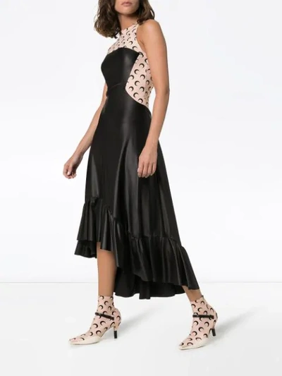 Shop Marine Serre Moon-print Panelled Open-back Dress In Black