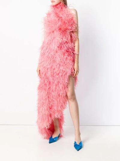 Shop Attico Side Slit Feather Dress - Pink