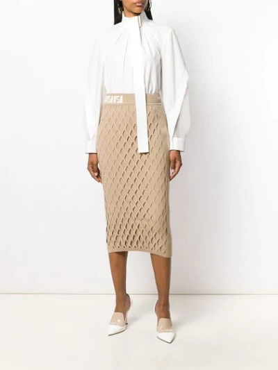 Shop Fendi Ff Motif Knitted Pencil Skirt In Neutrals