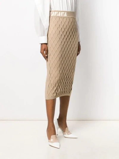 Shop Fendi Ff Motif Knitted Pencil Skirt In Neutrals