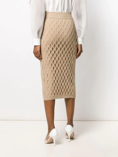 Shop Fendi Ff Motif Knitted Pencil Skirt In Neutrals