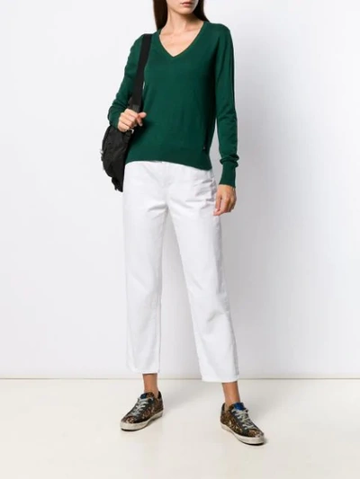 Shop Patrizia Pepe Relaxed-fit V-neck Pullover In Green