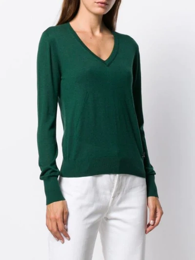 Shop Patrizia Pepe Relaxed-fit V-neck Pullover In Green