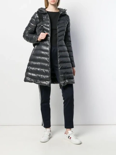 Shop Moncler Hooded Midi Puffer Jacket In Grey