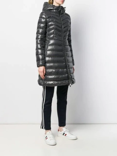 Shop Moncler Hooded Midi Puffer Jacket In Grey