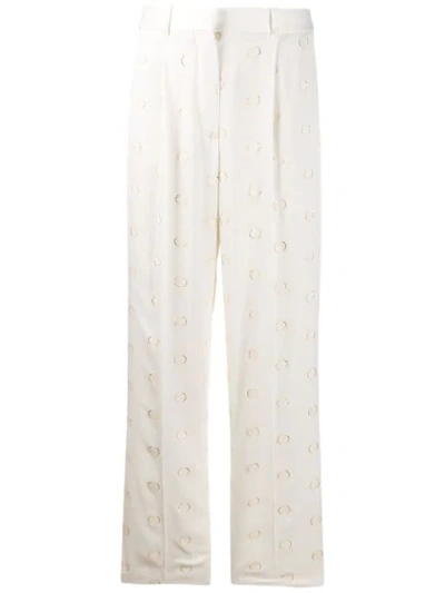 Shop Victoria Beckham Metallic Dots Straight Trousers In White
