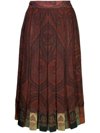 Shop Adam Lippes Pleated Paisley Print Skirt In Red
