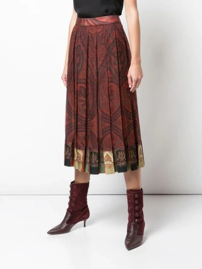 Shop Adam Lippes Pleated Paisley Print Skirt In Red