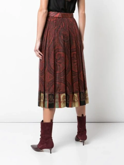 Shop Adam Lippes Pleated Paisley Print Skirt In Red