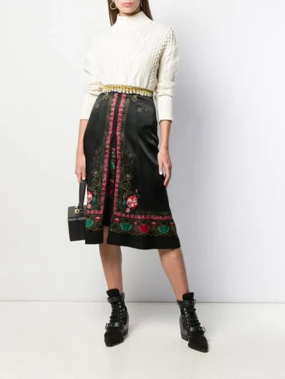 Shop Etro Floral Print Skirt In Black