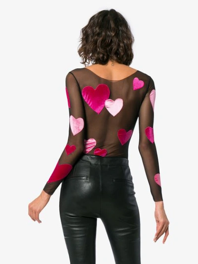 Shop Alexia Hentsch Hearts Applique Round Neck Bodysuit - Black