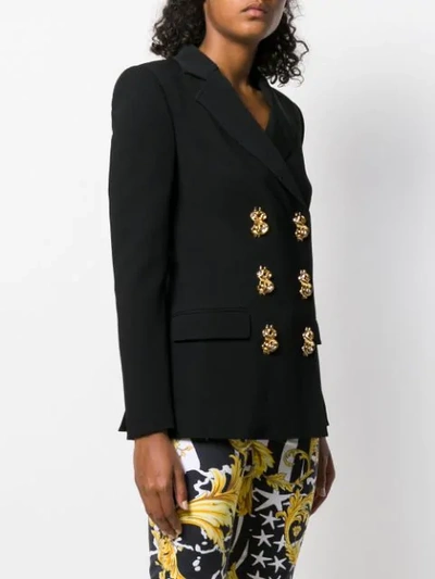 Shop Moschino Dollar Sign Double-breasted Blazer In Black