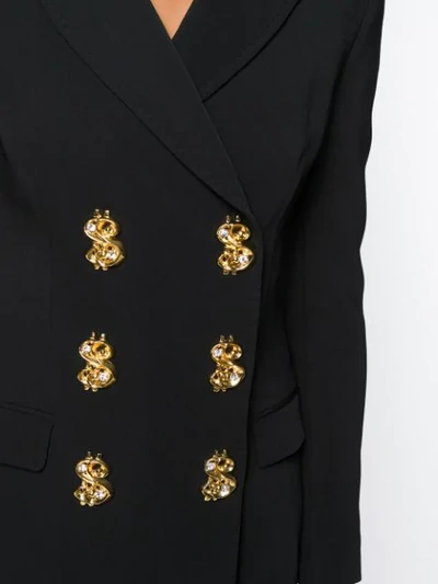 Shop Moschino Dollar Sign Double-breasted Blazer In Black