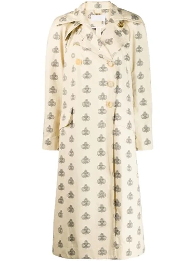 Shop Chloé Printed Emblem Trench Coat In Neutrals