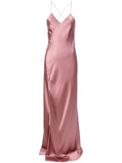 Shop Michelle Mason Strappy Wrap Gown In Pink