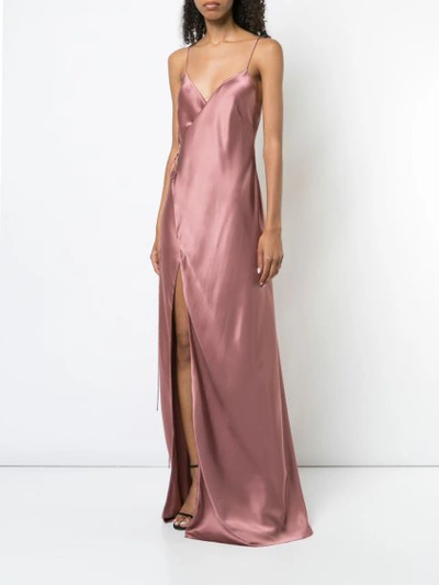 Michelle Mason Strappy Wrap Gown In Pink