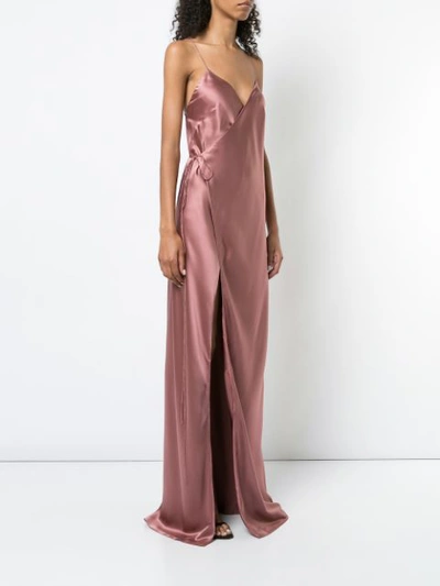 Michelle Mason Strappy Wrap Gown In Pink