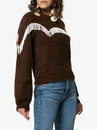 Shop Ganni Aberdeen Beaded Fringing Detail Jumper In 983 Caramel Cafe