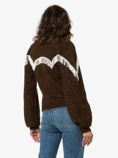 Shop Ganni Aberdeen Beaded Fringing Detail Jumper In 983 Caramel Cafe