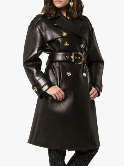 Shop Versace Lambskin Leather Trench Coat In Black