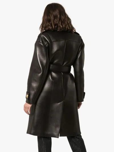 Shop Versace Lambskin Leather Trench Coat In Black