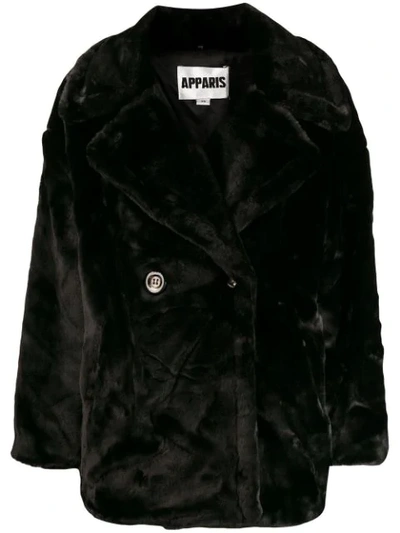 Shop Apparis Anais Double-breasted Faux-fur Peacoat In Black