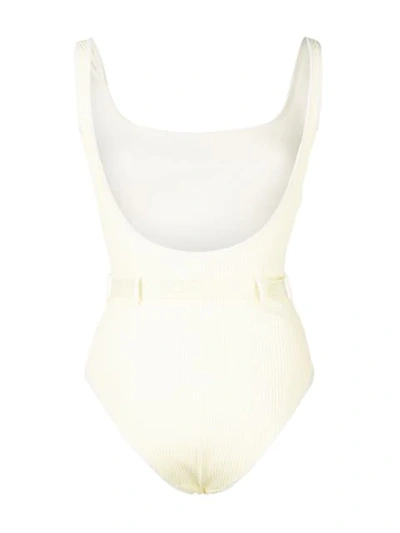 Shop Off-white Belted Swimsuit In Yellow