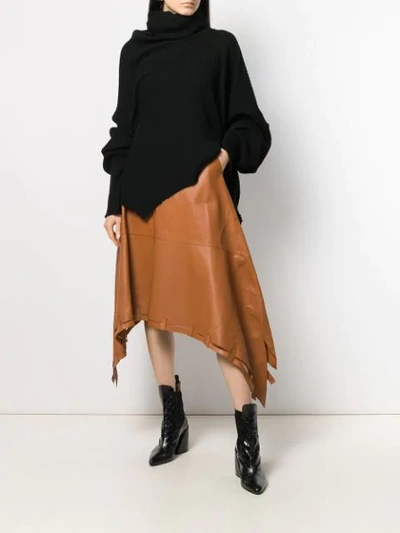 Shop Loewe Asymmetric Leather Skirt In Brown