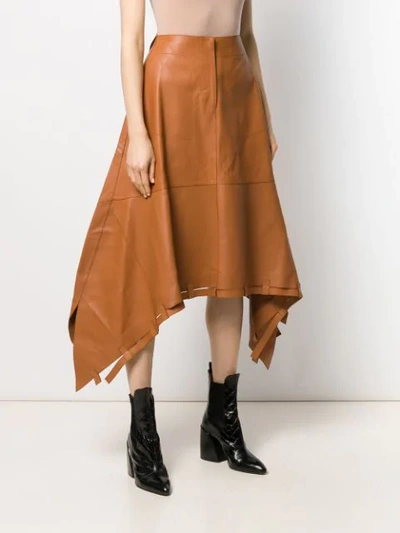 Shop Loewe Asymmetric Leather Skirt In Brown