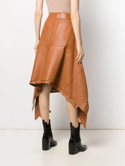 Shop Loewe Asymmetric Leather Skirt In Brown