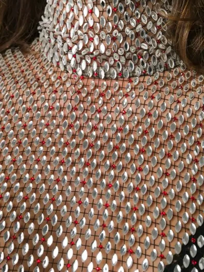 Shop Alessandra Rich Crystal Embellished Dress In 1039 Red-crystal